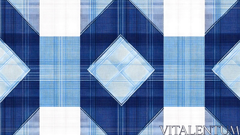 Blue Plaid Geometric Pattern With Diamond Shapes, Modern Textile.