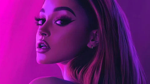 Neon-lit digital portrait renders stylized female profile gaze