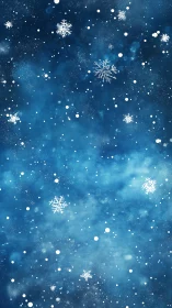 Gentle snowflakes drift softly across a dreamy blue sky