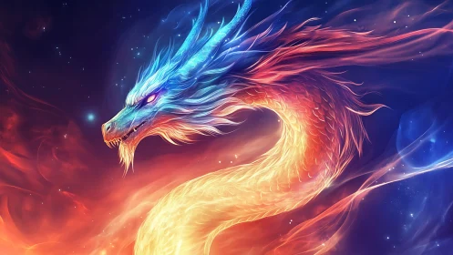 Bioluminescent cosmic dragon rendered in dual-spectrum energy arcs