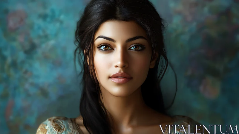 Digital portrait shows centered woman against blurred backdrop