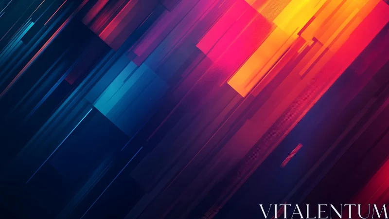 Vibrant geometric abstract with glowing neon streaks and rectangles.