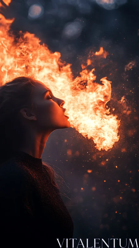 Silhouetted profile subject with active flame emission.