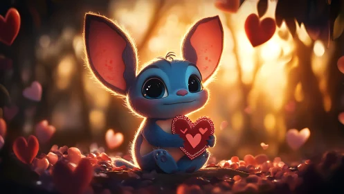 Blue-Eared Creature Holds a Glowing Heart