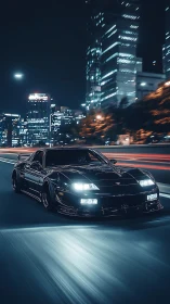 Midnight turbo phantom slicing through neon city streets.