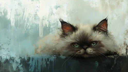 Feline Portrait Against Textured Teal Background
