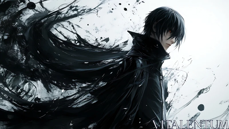 Dark anime antihero emerges amid swirling ink and silence