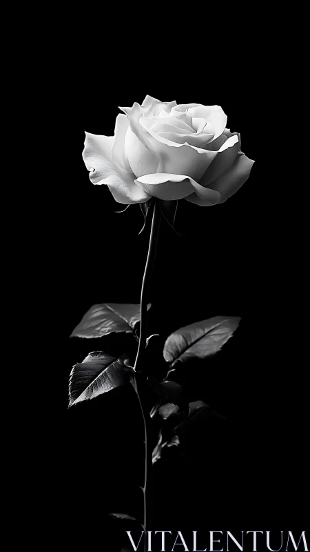 Soft white rose glowing gently against deep night black.