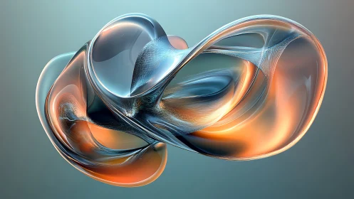 Abstract glass-like 3D loop with orange and blue light.