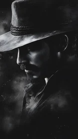 High-contrast monochrome portrait studies shadowed cowboy profile