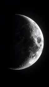 Detailed crescent Moon with visible craters in black space.