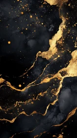 Gold-flecked black marble abstraction maps fluid metallic strata