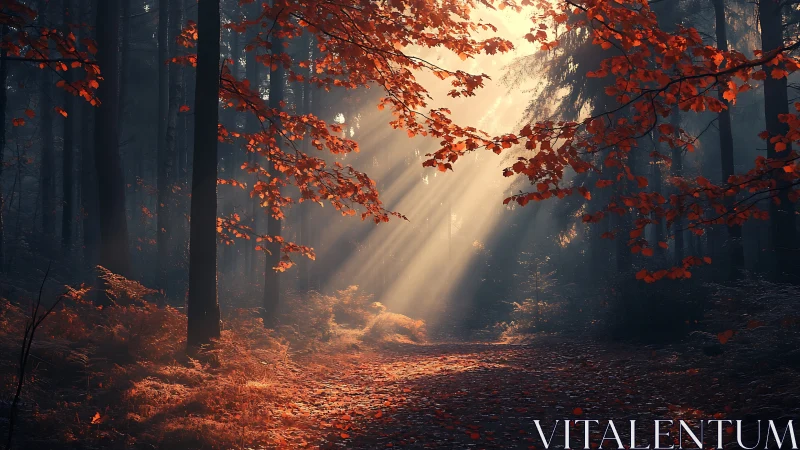 Autumn's Golden Cathedral Glows Through Misty Forest Depths