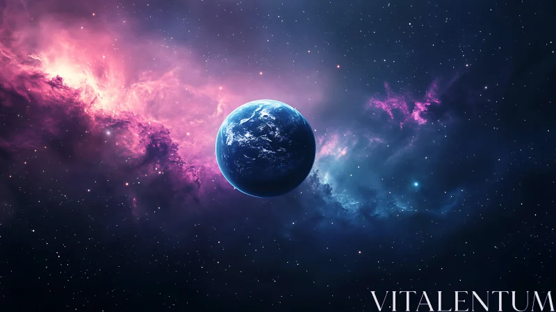 Planetary sphere amid ionized nebular plasma field exposure.