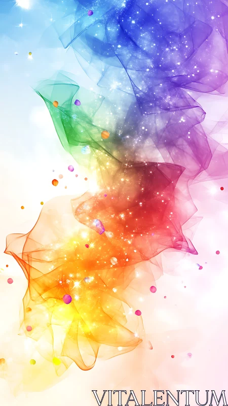 Colorful translucent waves with glowing star particles.