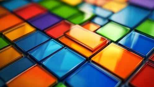 Vibrant Geometric Glass Tiles in Abstract Digital Art Style.