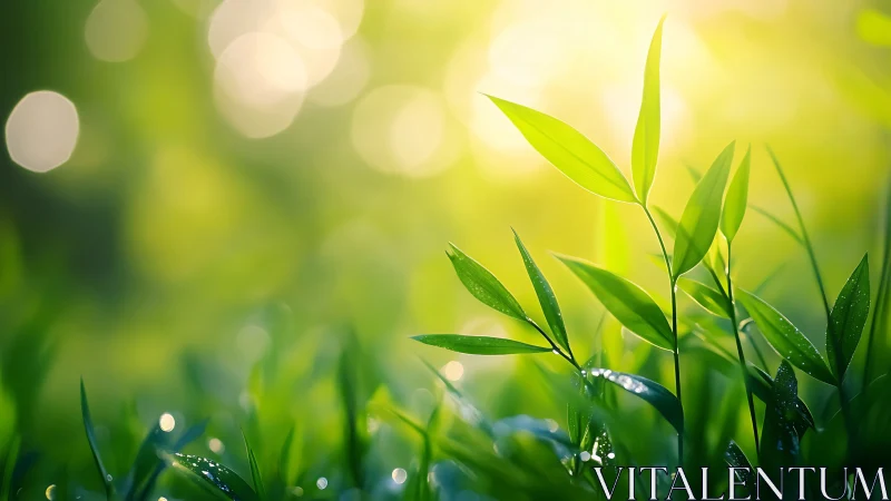 Fresh Green Leaves in Sunlight with Soft Bokeh Effect, Nature Style.