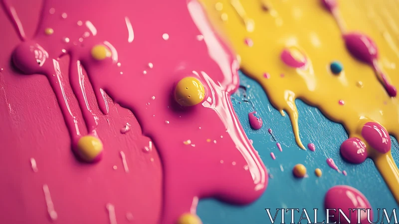 Vibrant Abstract Paint Splashes in Pink, Yellow, and Blue Style.