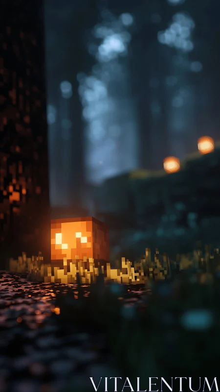 Glowing Cube Awakens in Pixelated Urban Dreamscape