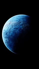 Icy exoplanet rendered in high-contrast orbital 3D lighting