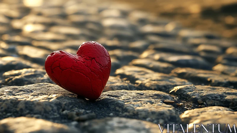 Cracked Red Heart on Stone Surface.