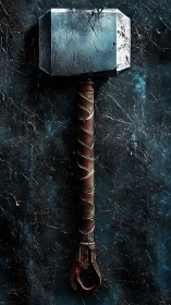 Storm-marked war hammer hangs like a silent thunderhead