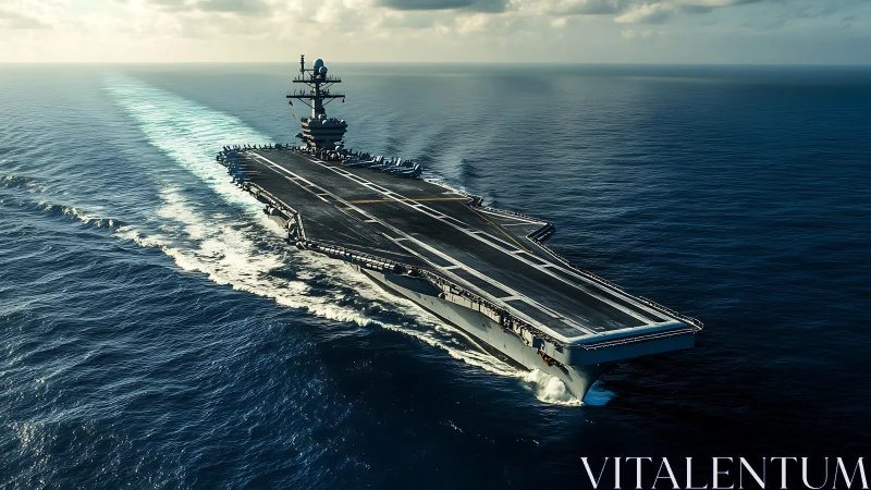 Photoreal seascape of modern aircraft carrier under way.