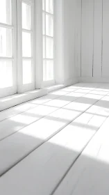 Sunlit white wooden room with bright window shadows