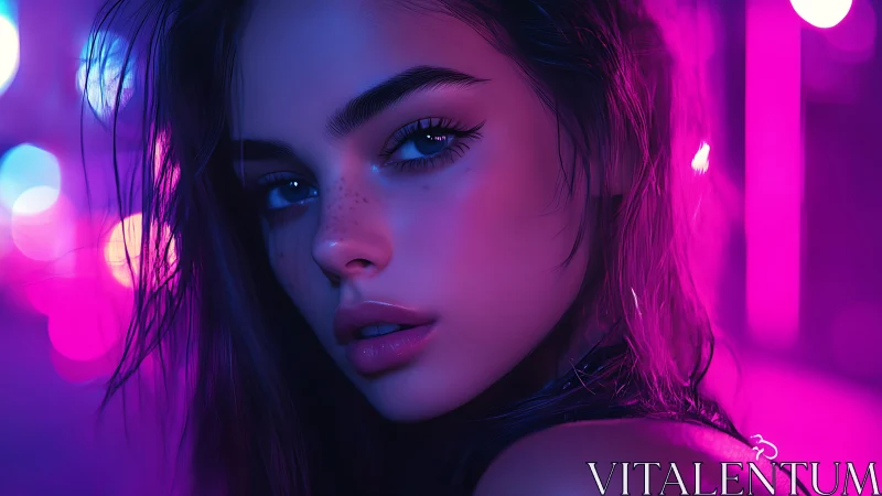 Neon bokeh portrait under magenta cyan rim lighting at night