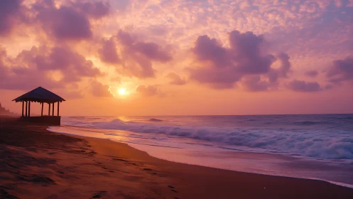 Gentle sunset glow over a quiet shoreline retreat.