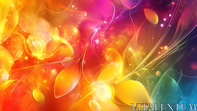 Vibrant abstract light petals curve through radiant color field