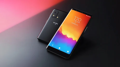 Black Smartphone with Colorful Gradient Wallpaper Display