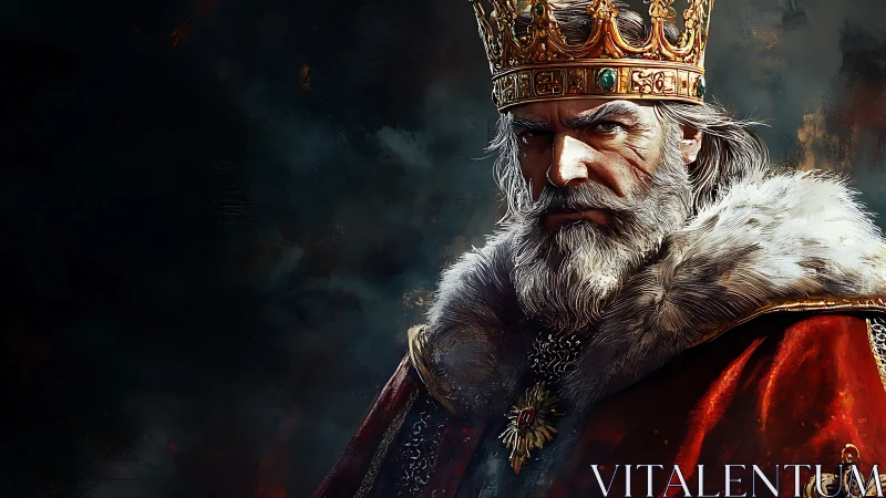 Brooding winter king wrapped in velvet power and doubts.