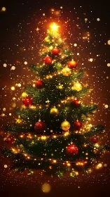 Radiant Christmas tree with glowing star and golden lights.