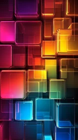 Vibrant glassy squares pulse with neon light in layered motion