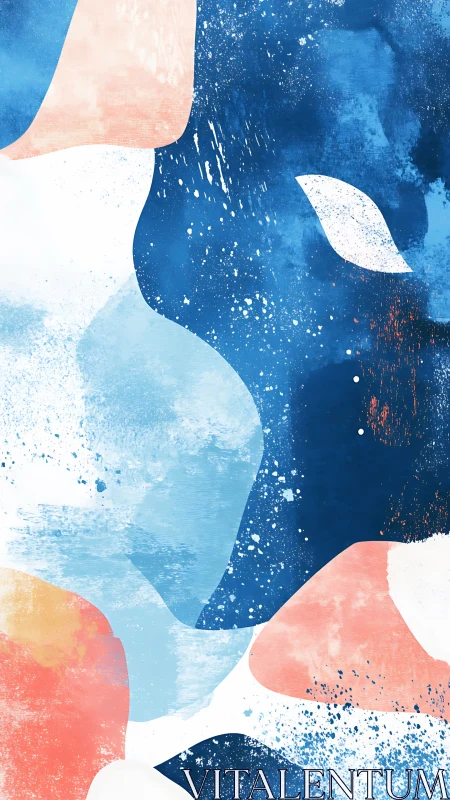 Tidal watercolor echoes in coral and deep ocean blue dance.