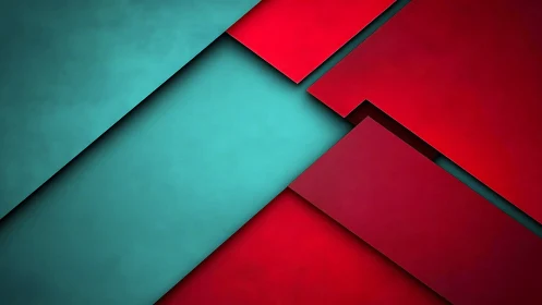 Teal and crimson planes intersect in sharp geometric tension.