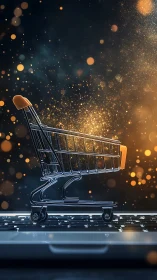 Glittering micro cart rides a keyboard into digital commerce