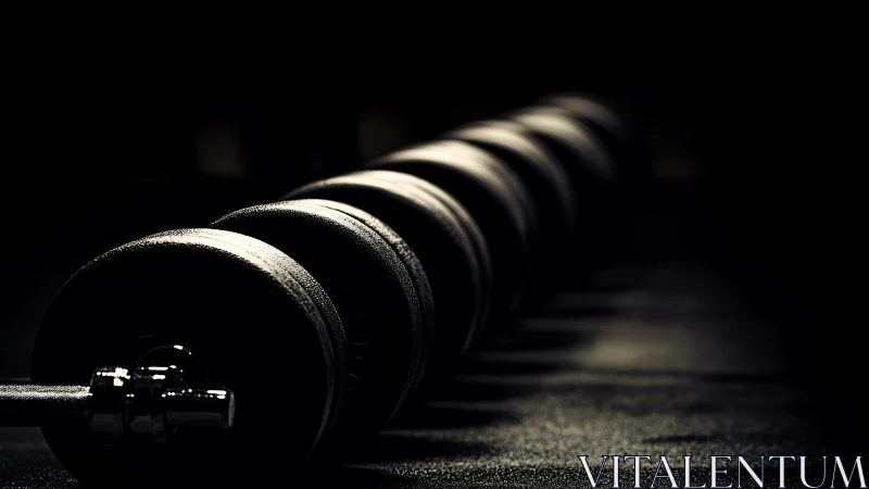 Low-key gym still life isolates textured dumbbell cylinders