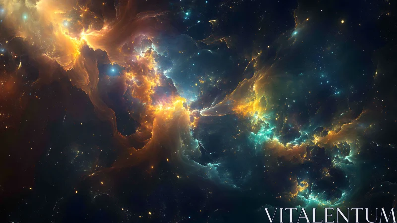 Colorful interstellar nebula clouds in deep outer space.