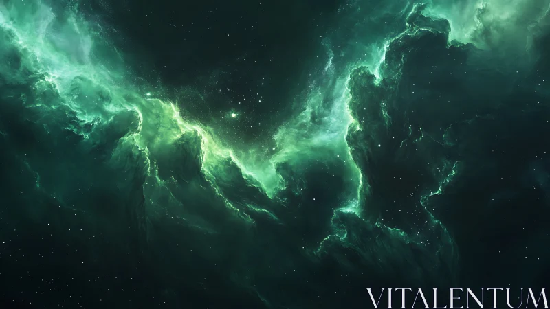 Spectral emerald nebula with turbulent ionized gas plumes.