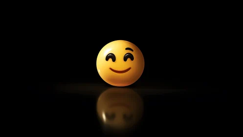 Smiling Emoji Face on Black Background, Minimalist Digital Art.