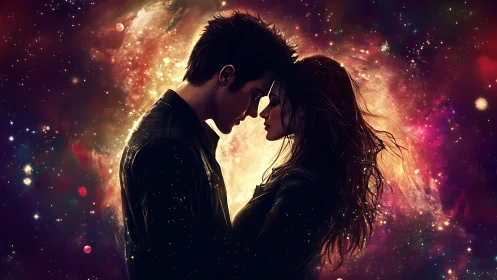 Celestial Romance: Two Souls Beneath Cosmic Stardust