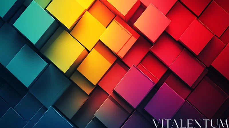 3D isometric cubes in radiant chromatic gradient grid design.