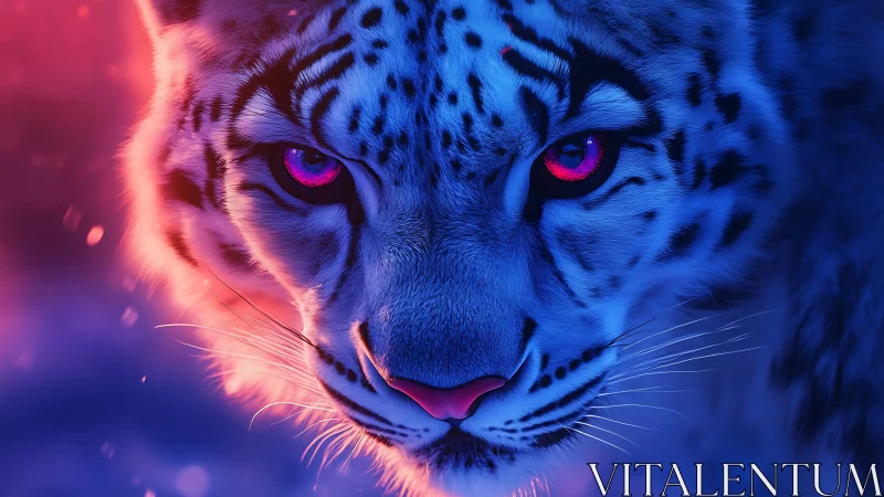 Neon-lit Tiger Portrait with Magenta Eyes and Blue Illumination