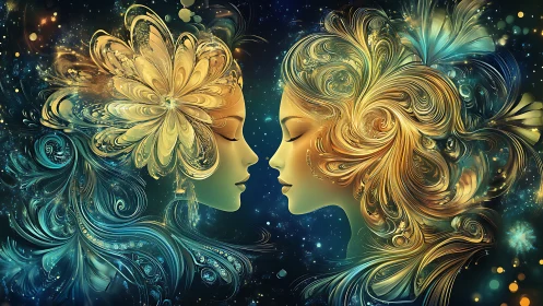 Twin Luminescence: Soul Profiles in Ornamental Reverie.