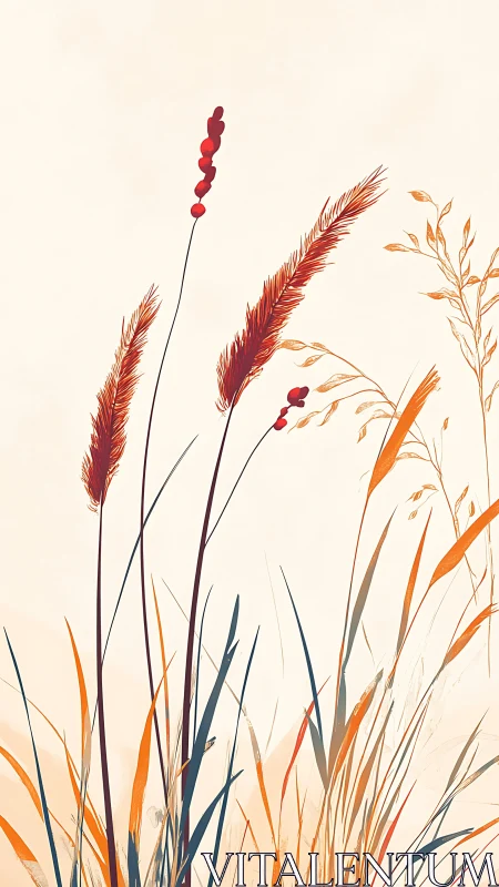 Gentle autumn reeds swaying in soft minimalist light.