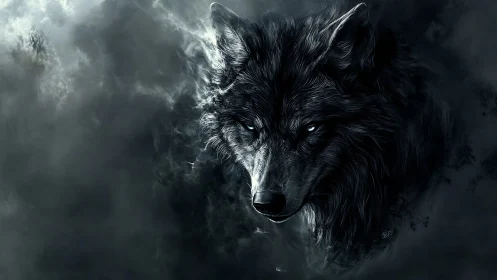 Nocturnal wolf portrait rendered with high contrast digital lighting