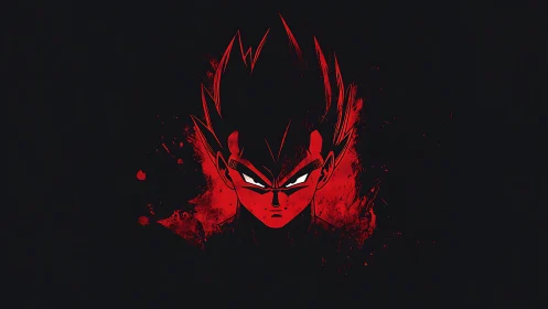 Red-lit anime warrior glares fiercely from a dark void