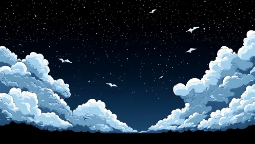Starlit cloud canyons quietly cradle drifting night birds